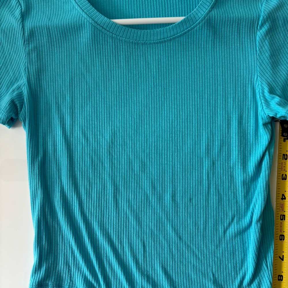 Active Basic Teal Ribbed Crop Top - Picture 6 of 10